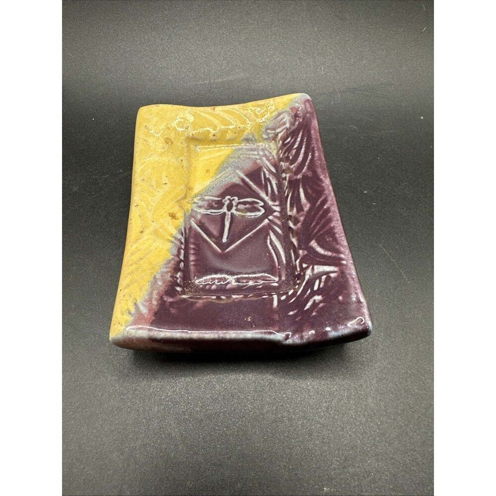 Kent Follette Purple Dragonfly Studio Art Pottery 4" X 3” Dish